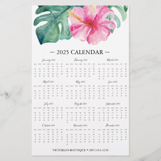 Flyer Rosa Tropische Blume 2025 Kalender (Vorne)