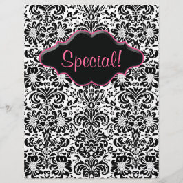 Flyer Salon Floral Damask Schwarz-weiß Rosa