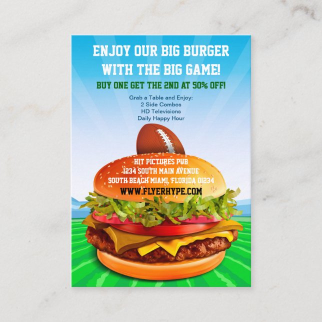 Flyer-Übertreibungs-Burger-Café trägt Visitenkarte (Vorderseite)