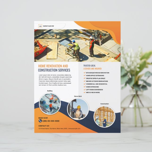 Flyer-Vorlage für Bauunternehmen (Stehend Vorderseite)