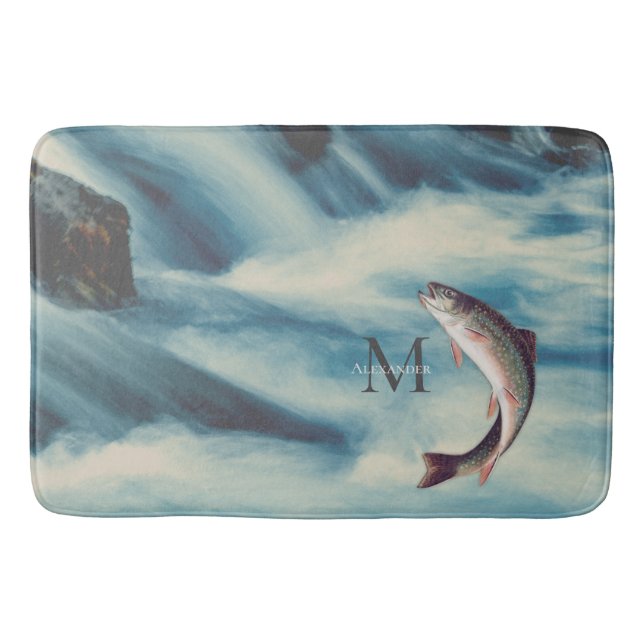 Flyfish Foreut Fisherman Blue River Monogram Badematte (Vorderseite)