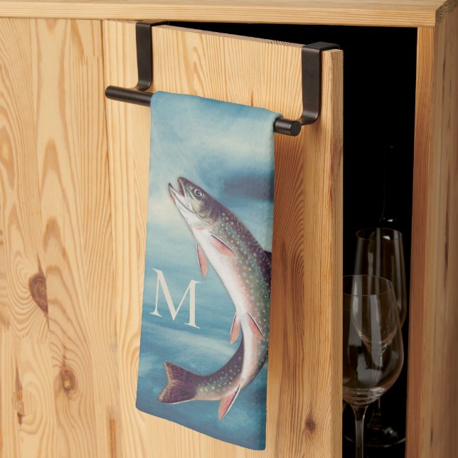 Flyfish Foreut Fisherman Blue River Monogram Geschirrtuch (Drittel gefaltet)