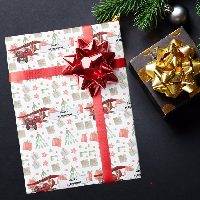 Flying Airplane, the First Christmas Personalisier Geschenkpapier (Von Creator hochgeladen)