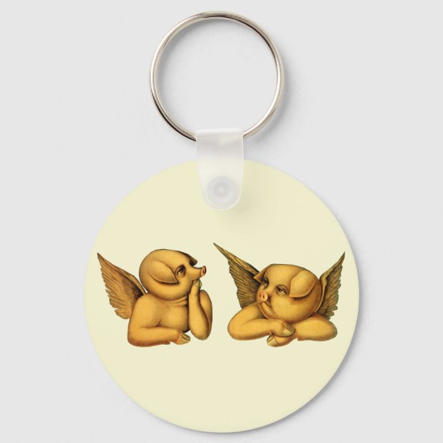 Flying Angel Pigs with wings Fantasy Animals Art Schlüsselanhänger (Vorderseite)