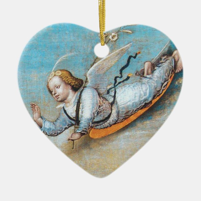 FLYING ANNUNCIATION ANGEL ,BLUE CHRISTMAS HEART KERAMIKORNAMENT (Vorne)