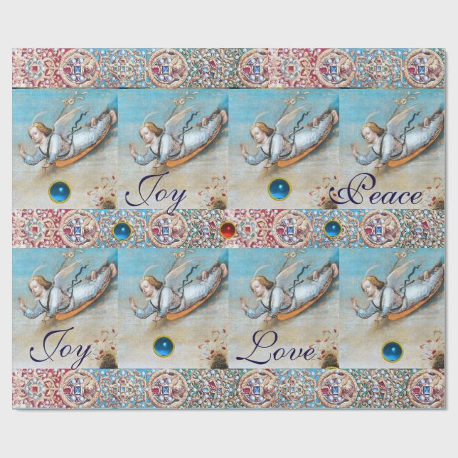 FLYING ANNUNCIATION ANGEL RED BLUE GEMSTONES Xmas Geschenkpapier (Flach)