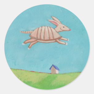 Flying Armadillo Original Malerei Spaß Kunst Runder Aufkleber