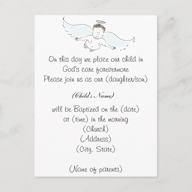 Flying Baby Angel Baptism Invitation (Devant)