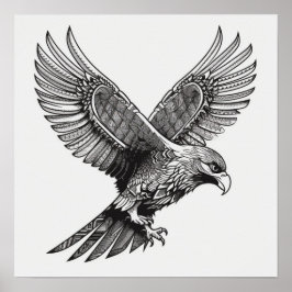 Flying Bald Eagle Black and White Art, Heavy Wings Poster