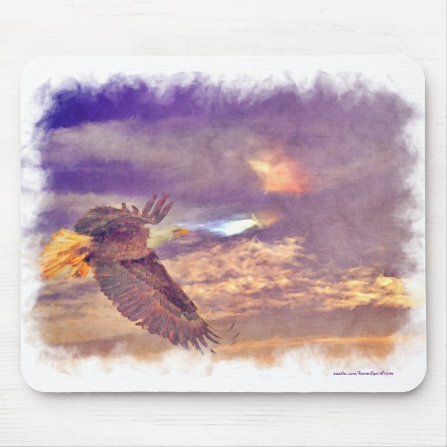 Flying Bald Eagle & Crepuscular Sky Wildlife Art Mousepad (Vorne)
