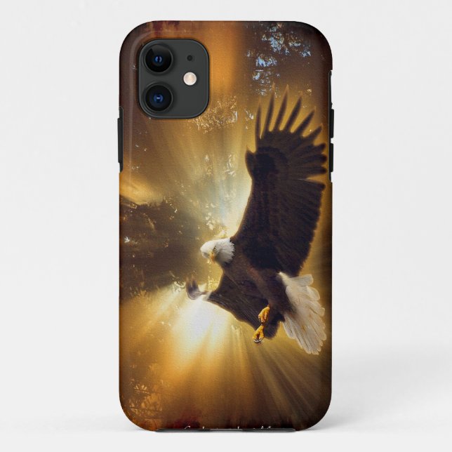 Flying Bald Eagle & Forest Sunburst iPhone 5 Coque (Dos)