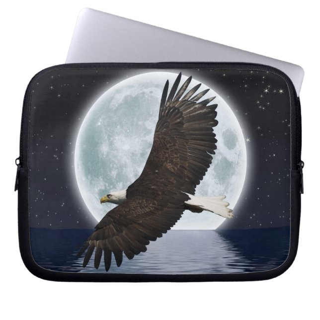 Flying Bald Eagle, Full Moon Wildlife Night Foto Laptopschutzhülle (Vorderseite)