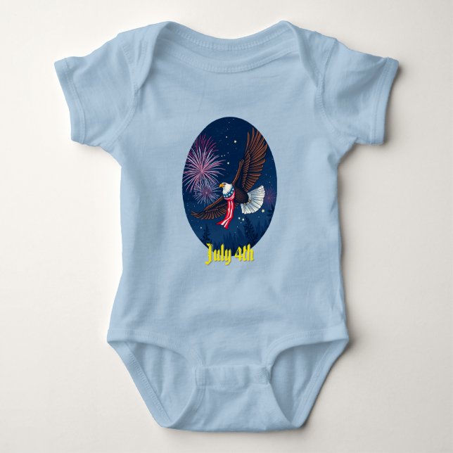 Flying Bald Eagle mit USA Flag Scarf & Fireworks Baby Strampler (Vorderseite)