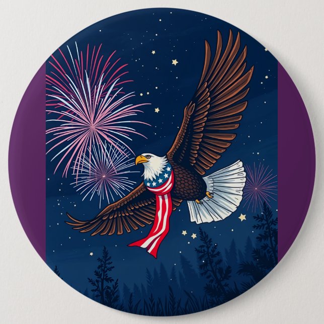 Flying Bald Eagle mit USA Flag Scarf & Fireworks Button (Vorderseite)