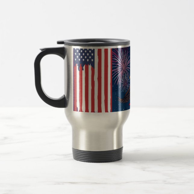 Flying Bald Eagle mit USA Flag Scarf & Fireworks Reisebecher (Links)