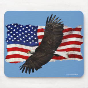 Flying Bald Eagle & U.S. Flag Patriotic Mousemat Mousepad