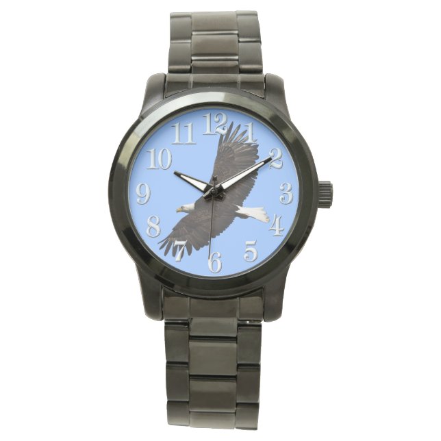 Flying Bald Eagle und Blue Sky Wildlife Wristwatch Armbanduhr (Vorderseite)