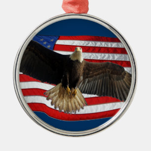 Flying Bald Eagle USA Patriotic Gift Silbernes Ornament