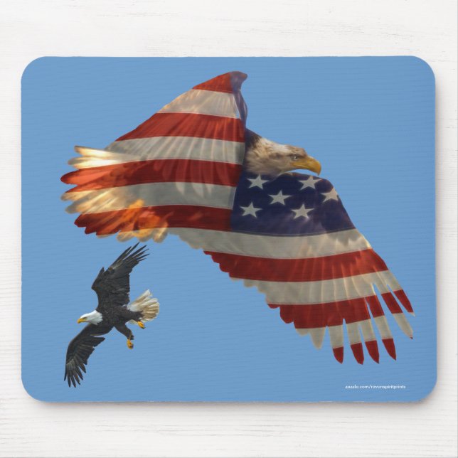 Flying Bald Eagles & U.S. Flag Patriotic Mousemat Mousepad (Vorne)