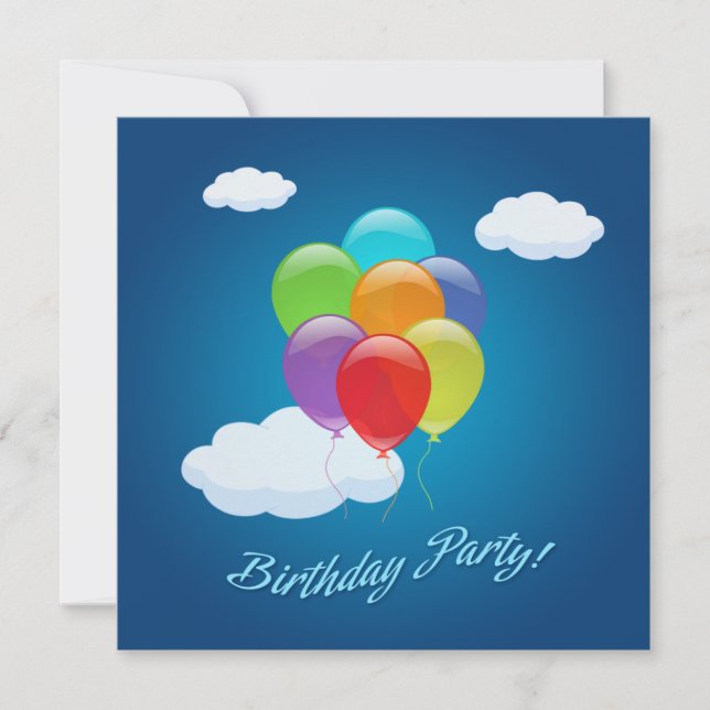 Flying Balloons Kindergeburtstag Party Einladung (Vorderseite)