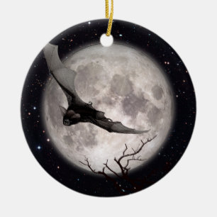 Flying Bat, Full Moon, Traditionelles Gothic, Vamp Keramik Ornament