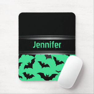 Flying Bats on Green: Spooky Halloween Vibes Mousepad