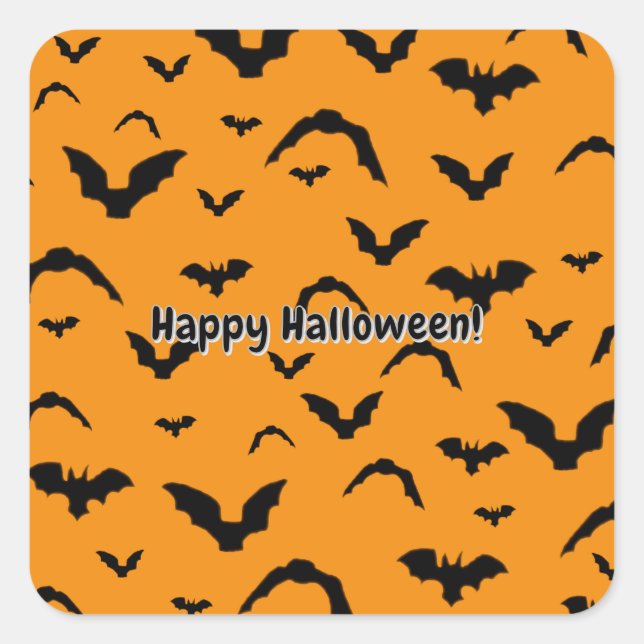 Flying Bats on Orange Quadratischer Aufkleber (Vorderseite)