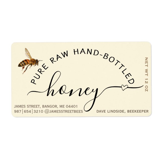 Flying Bee Hand Bouteille de miel avec étiquette d (Devant)