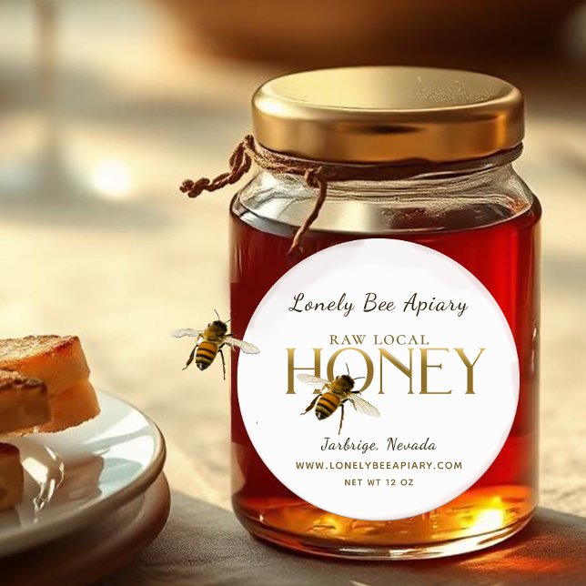 Flying Bee Raw Local Honey Label Weiß Runder Aufkleber (Von Creator hochgeladen)