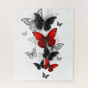 Flying Black and Red Morpho Butterfliegen