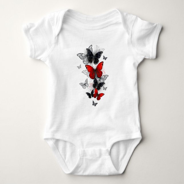 Flying Black and Red Morpho Butterfliegen Baby Strampler (Vorderseite)