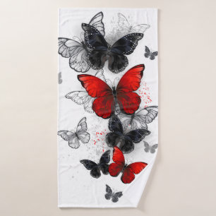 Flying Black and Red Morpho Butterfliegen Badehandtuch