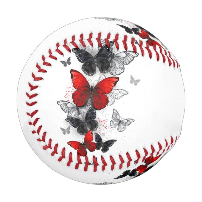 Flying Black and Red Morpho Butterfliegen Baseball (Vorderseite Links)