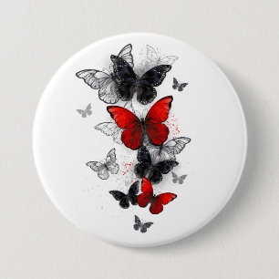 Flying Black and Red Morpho Butterfliegen Button