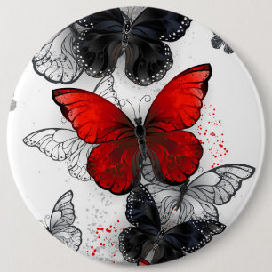Flying Black and Red Morpho Butterfliegen Button