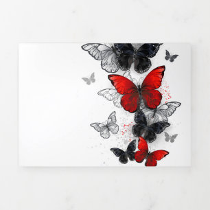 Flying Black and Red Morpho Butterfliegen Dreifach Gefaltete Ankündigung