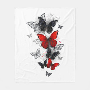 Flying Black and Red Morpho Butterfliegen Fleecedecke