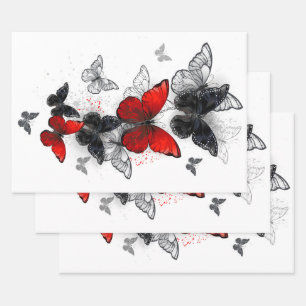 Flying Black and Red Morpho Butterfliegen Geschenkpapier Set
