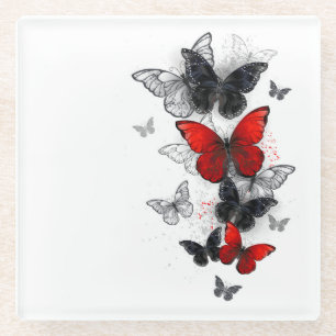 Flying Black and Red Morpho Butterfliegen Glasuntersetzer