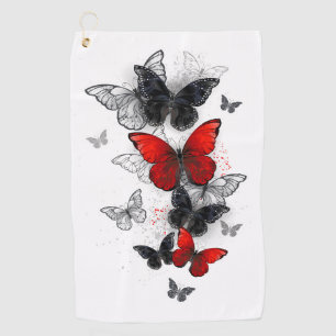 Flying Black and Red Morpho Butterfliegen Golfhandtuch