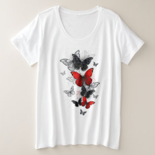 Flying Black and Red Morpho Butterfliegen Große Größe T-Shirt