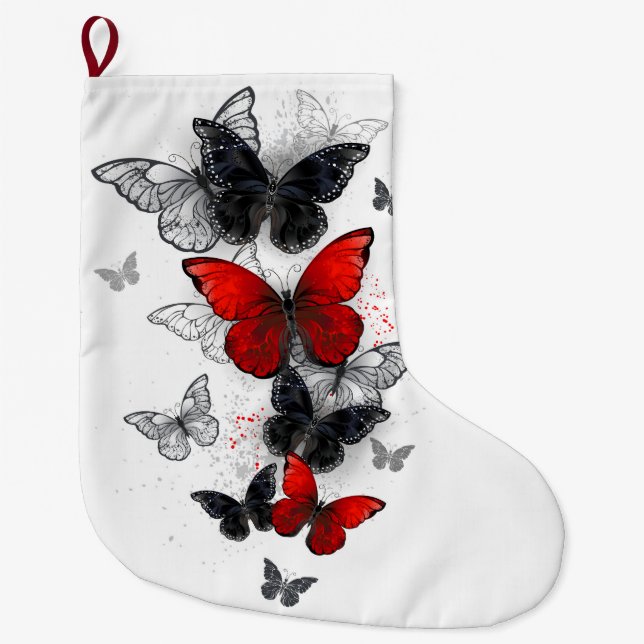 Flying Black and Red Morpho Butterfliegen Großer Weihnachtsstrumpf (Vorderseite)