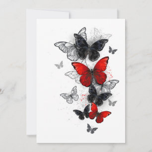 Flying Black and Red Morpho Butterfliegen Hinweiskarte
