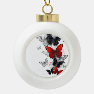 Flying Black and Red Morpho Butterfliegen Keramik Kugel-Ornament