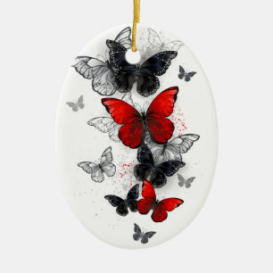 Flying Black and Red Morpho Butterfliegen Keramik Ornament