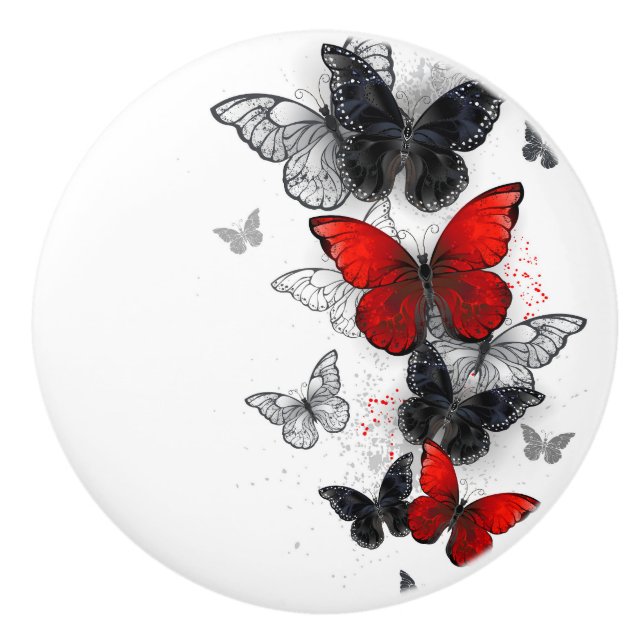 Flying Black and Red Morpho Butterfliegen Keramikknauf (Vorderseite)