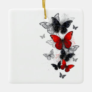 Flying Black and Red Morpho Butterfliegen Keramikornament