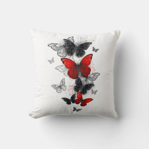 Flying Black and Red Morpho Butterfliegen Kissen