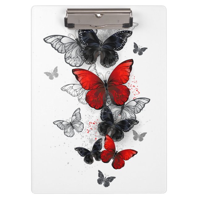 Flying Black and Red Morpho Butterfliegen Klemmbrett (Vorderseite)