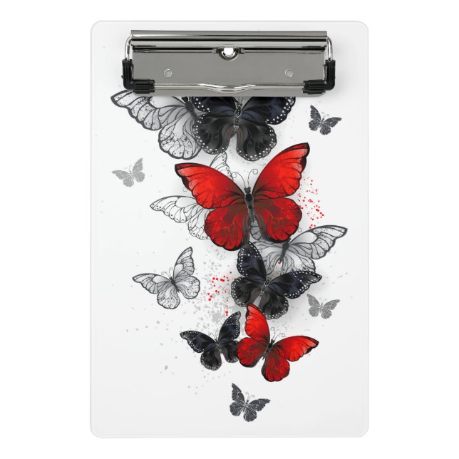 Flying Black and Red Morpho Butterfliegen Mini Klemmbrett (Vorderseite)